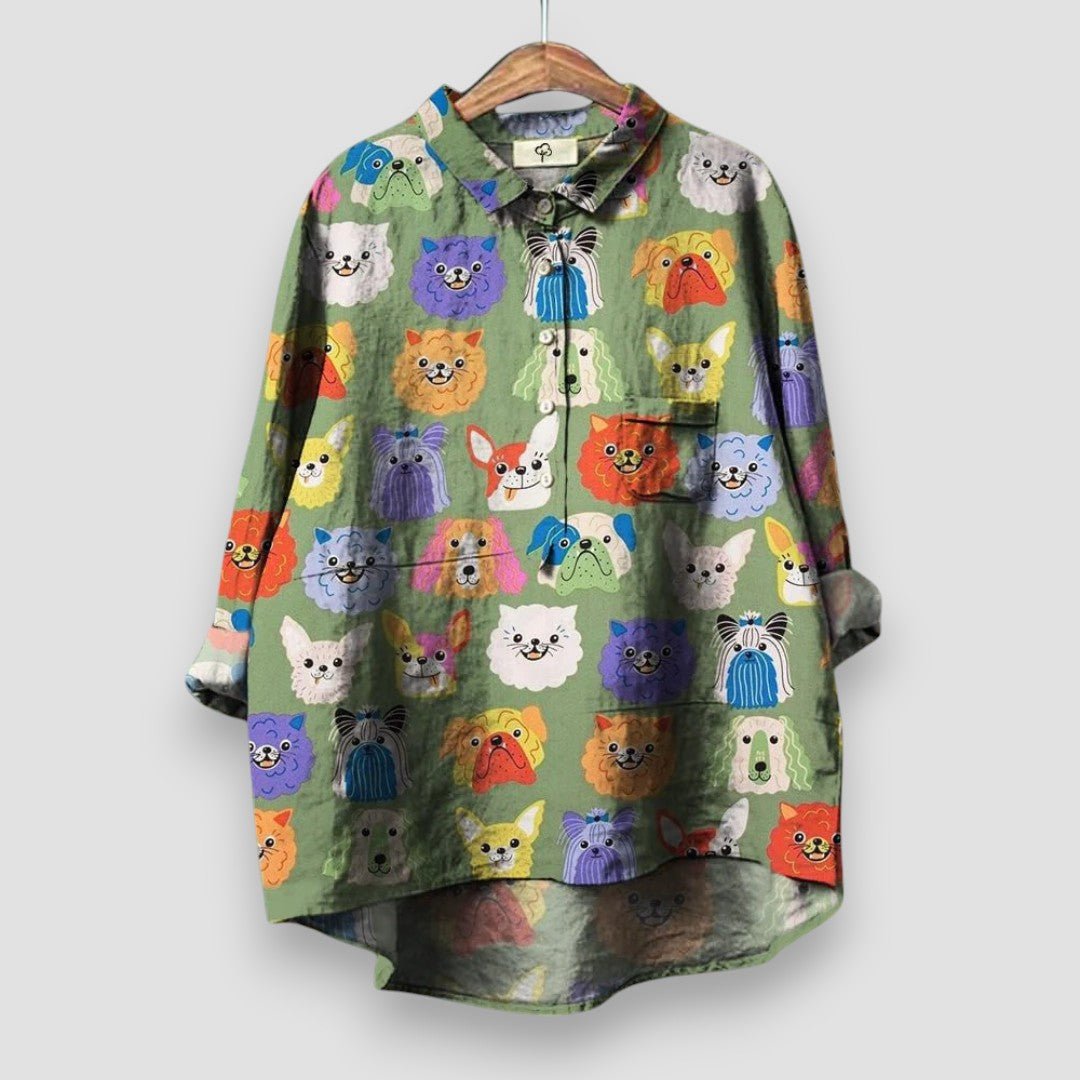 Women's Printed Shirt Collared Neck Long Sleeve Button Front Relaxed Casual Style