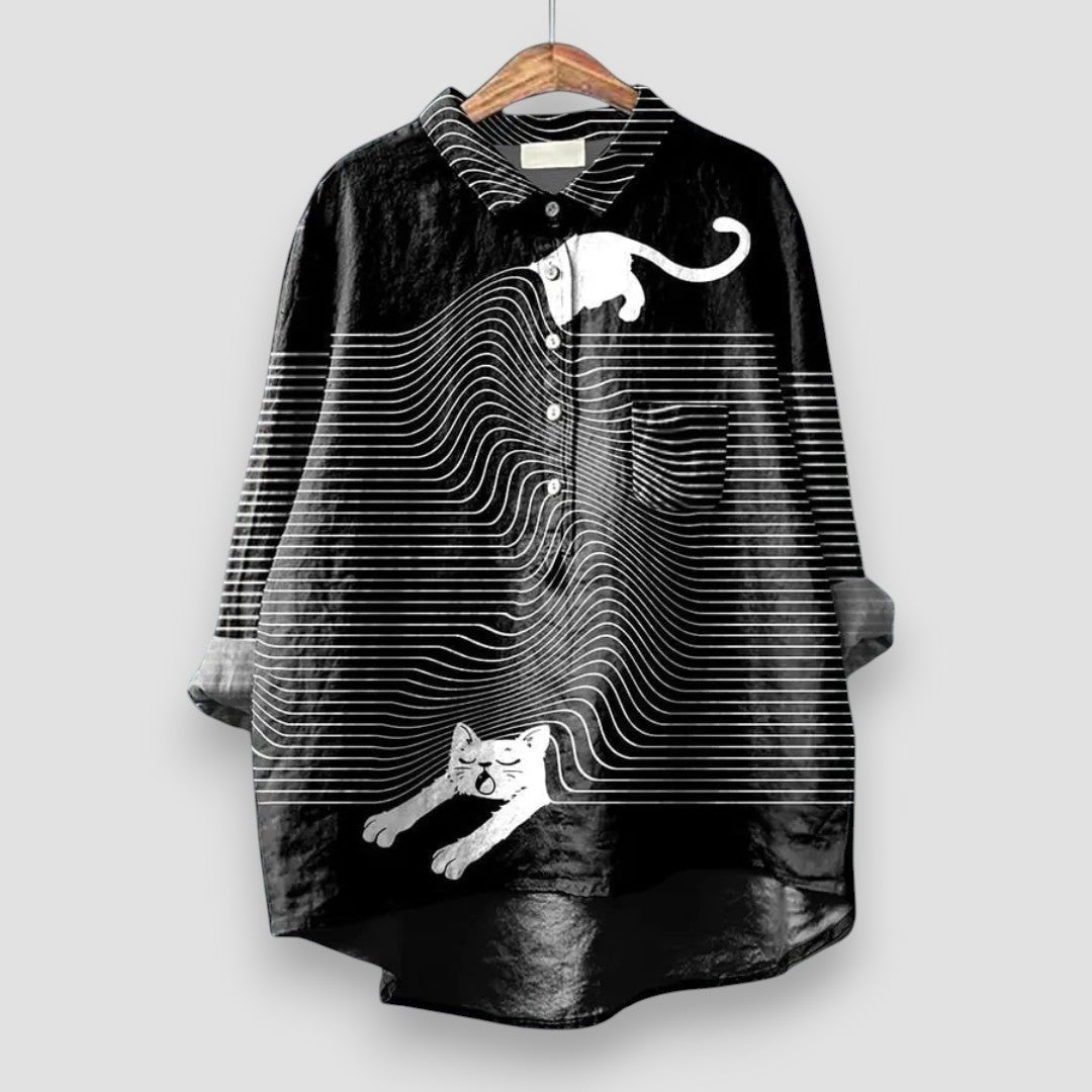 Women's Printed Shirt Collared Neck Long Sleeve Button Front Relaxed Casual Style