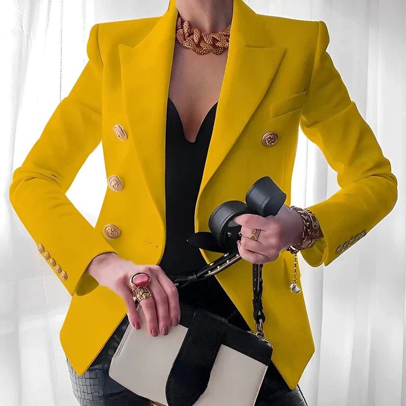 Women's Tailored Blazer Double Breasted Gold Button Fitted Structured Style