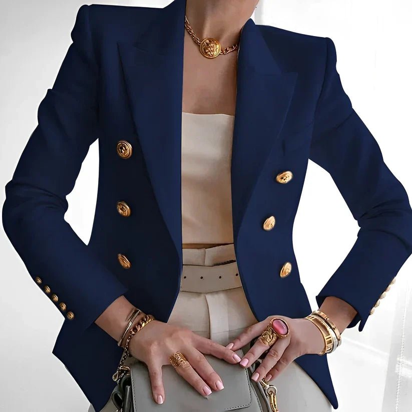 Women's Tailored Blazer Double Breasted Gold Button Fitted Structured Style