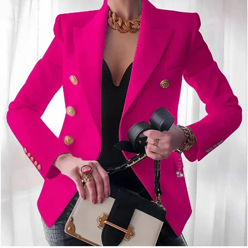 Women's Tailored Blazer Double Breasted Gold Button Fitted Structured Style
