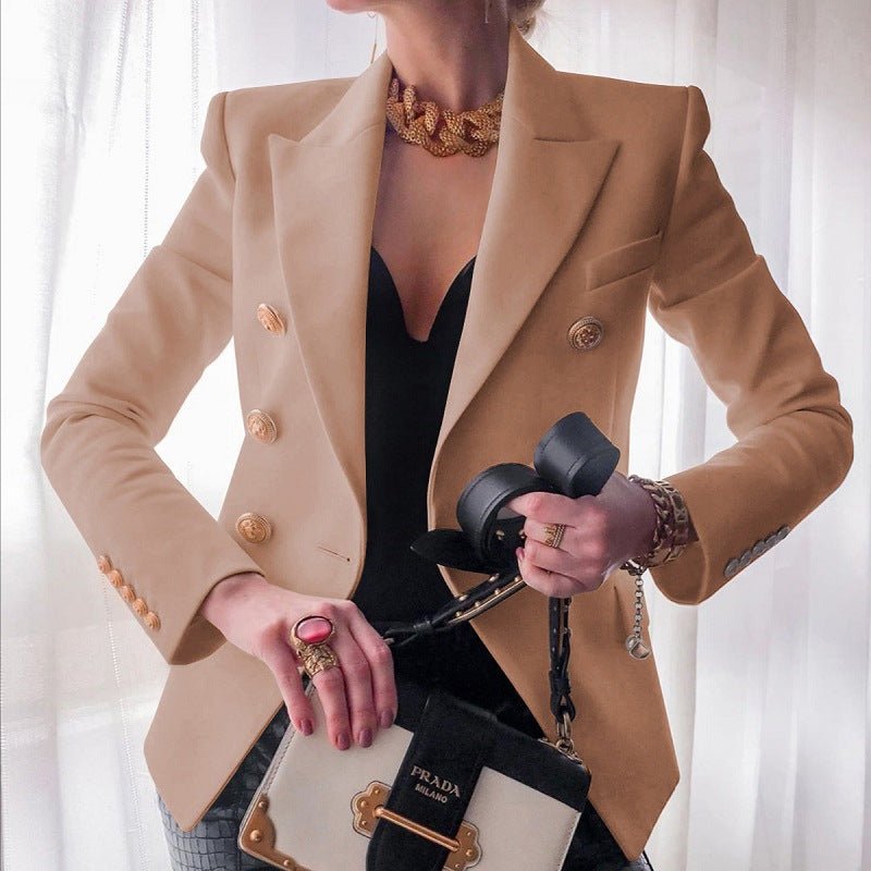 Women's Tailored Blazer Double Breasted Gold Button Fitted Structured Style