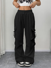 Women's Cargo Pants Drawstring Waist Wide Leg Pockets Streetwear Style