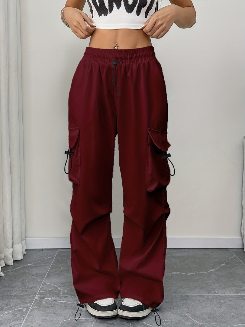 Women's Cargo Pants Drawstring Waist Wide Leg Pockets Streetwear Style