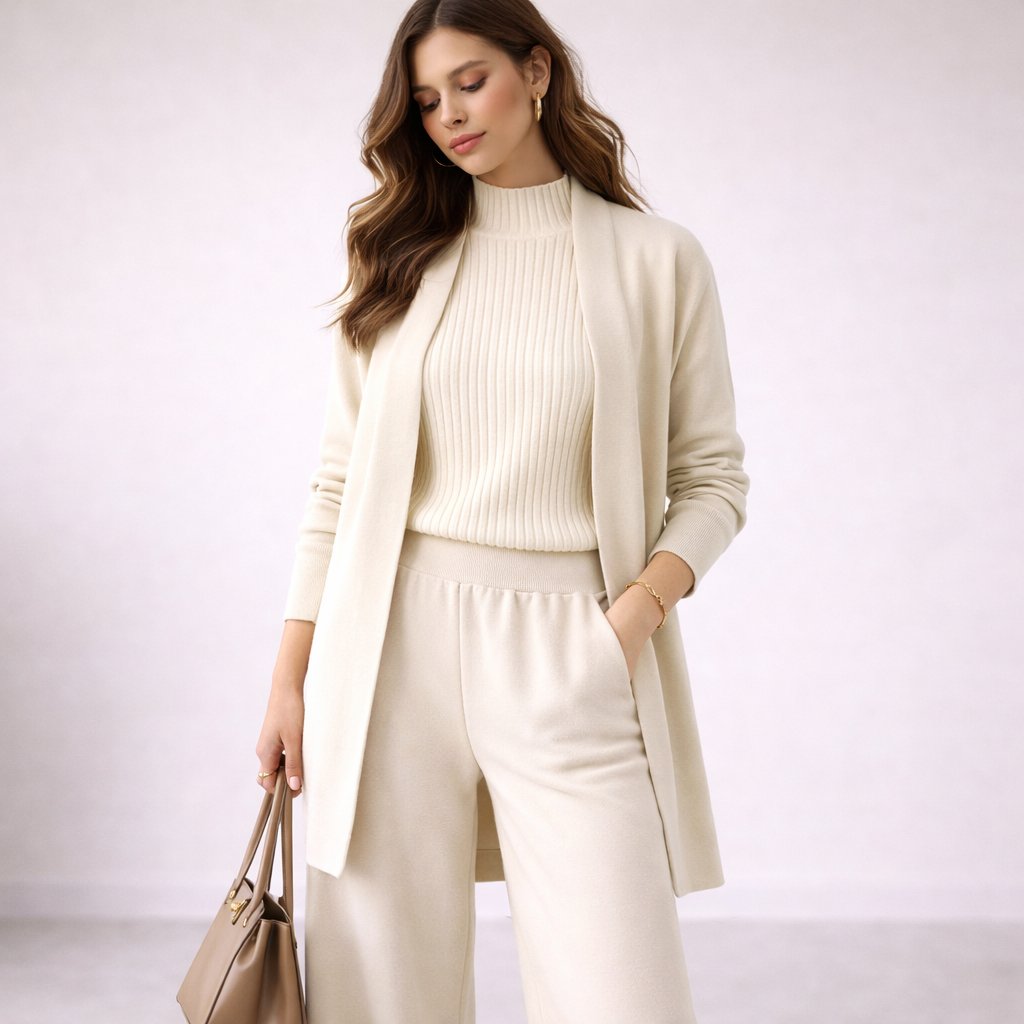Women's Sweater Cardigan Set Wide Leg Pants Knit Lounge Style