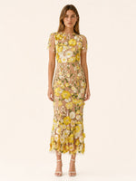 Load image into Gallery viewer, Women's Wedding Guest Dress Round Neck Short Sleeve Floral Midi Formal Style
