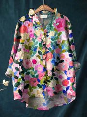 Women's Floral Shirt Collared Neck Button Front Relaxed Casual Style