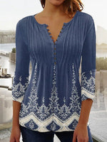 Load image into Gallery viewer, Women's Floral Blouses Long Sleeve Henley Button Placket Relaxed Fit
