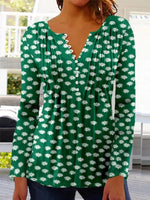 Load image into Gallery viewer, Women's Floral Blouses Long Sleeve Henley Button Placket Relaxed Fit
