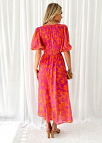 Load image into Gallery viewer, Women's Pink Orange Maxi Dress V Neck Short Sleeve Floral Flowing Style
