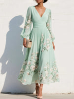 Load image into Gallery viewer, Freya | Women's Floral V-Neck Balloon-Sleeve Midi Dress
