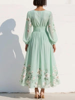 Load image into Gallery viewer, Freya | Women's Floral V-Neck Balloon-Sleeve Midi Dress

