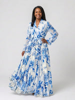Load image into Gallery viewer, Women's Wedding Guest Dress V Neck Long Sleeve Floral Wrap Maxi Formal Style
