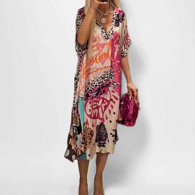 Women's Graphic Print Sundress V-Neckline Swing Tunic Style