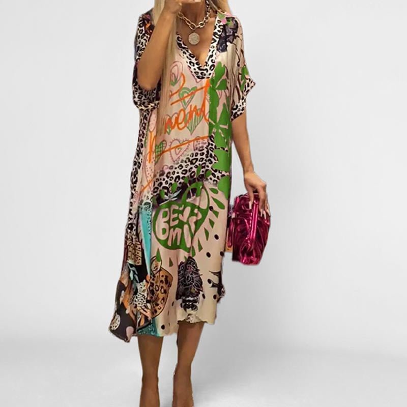 Women's Graphic Print Sundress V-Neckline Swing Tunic Style