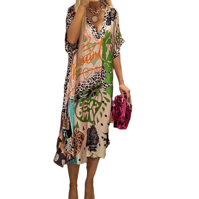 Women's Graphic Print Sundress V-Neckline Swing Tunic Style