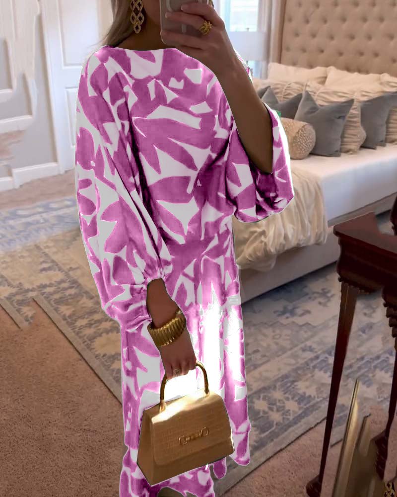 Women's Printed Skirt Set Round Neck Kimono Sleeve Relaxed Two Piece Style