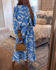 Women's Printed Skirt Set Round Neck Kimono Sleeve Relaxed Two Piece Style