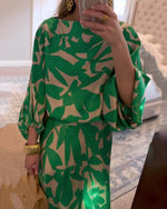 Load image into Gallery viewer, Women's Printed Skirt Set Round Neck Kimono Sleeve Relaxed Two Piece Style
