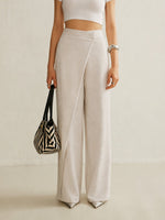 Load image into Gallery viewer, Women's Wide Leg Pants High Waist Asymmetric Wrap Front
