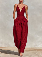 Load image into Gallery viewer, Women's Jumpsuit Deep V Neck Sleeveless Wide Leg Relaxed Formal Style
