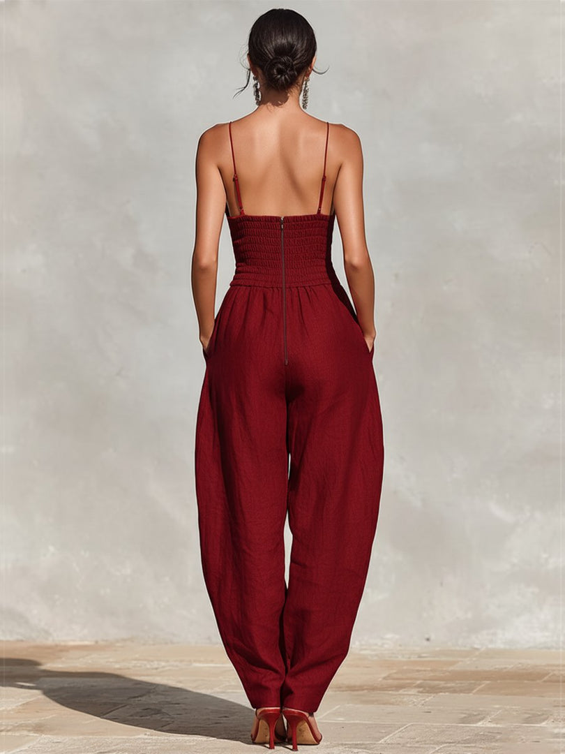Women's Jumpsuit Deep V Neck Sleeveless Wide Leg Relaxed Formal Style