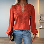 Load image into Gallery viewer, Women's Blouses Lace Bodice V-Neck Smocked Cuff Long Sleeve Style

