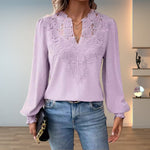 Load image into Gallery viewer, Women's Blouses Lace Bodice V-Neck Smocked Cuff Long Sleeve Style
