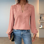 Load image into Gallery viewer, Women's Blouses Lace Bodice V-Neck Smocked Cuff Long Sleeve Style

