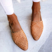 Women's Sandals Woven Leather Pointed Toe Slingback Flat Style