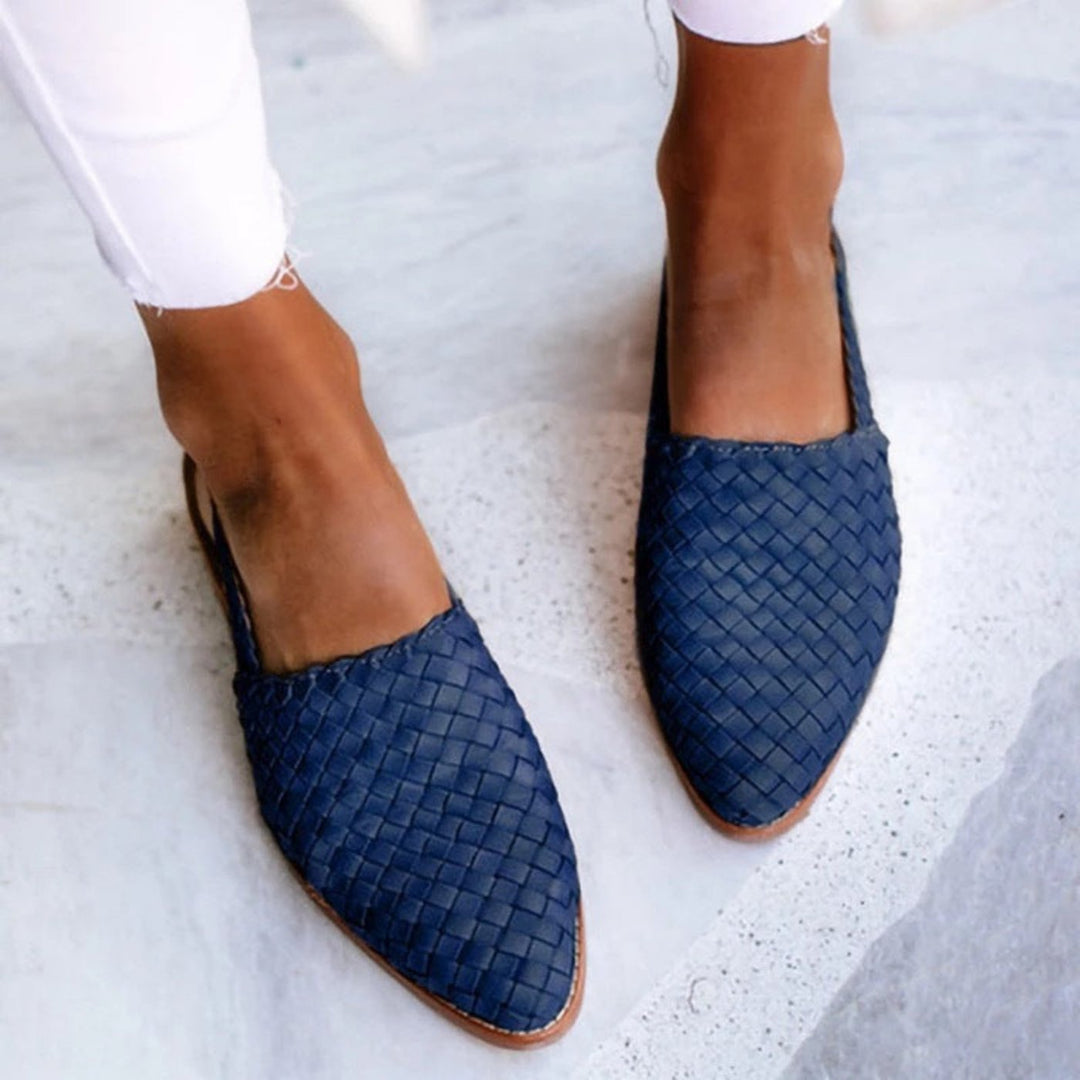 Women's Sandals Woven Leather Pointed Toe Slingback Flat Style