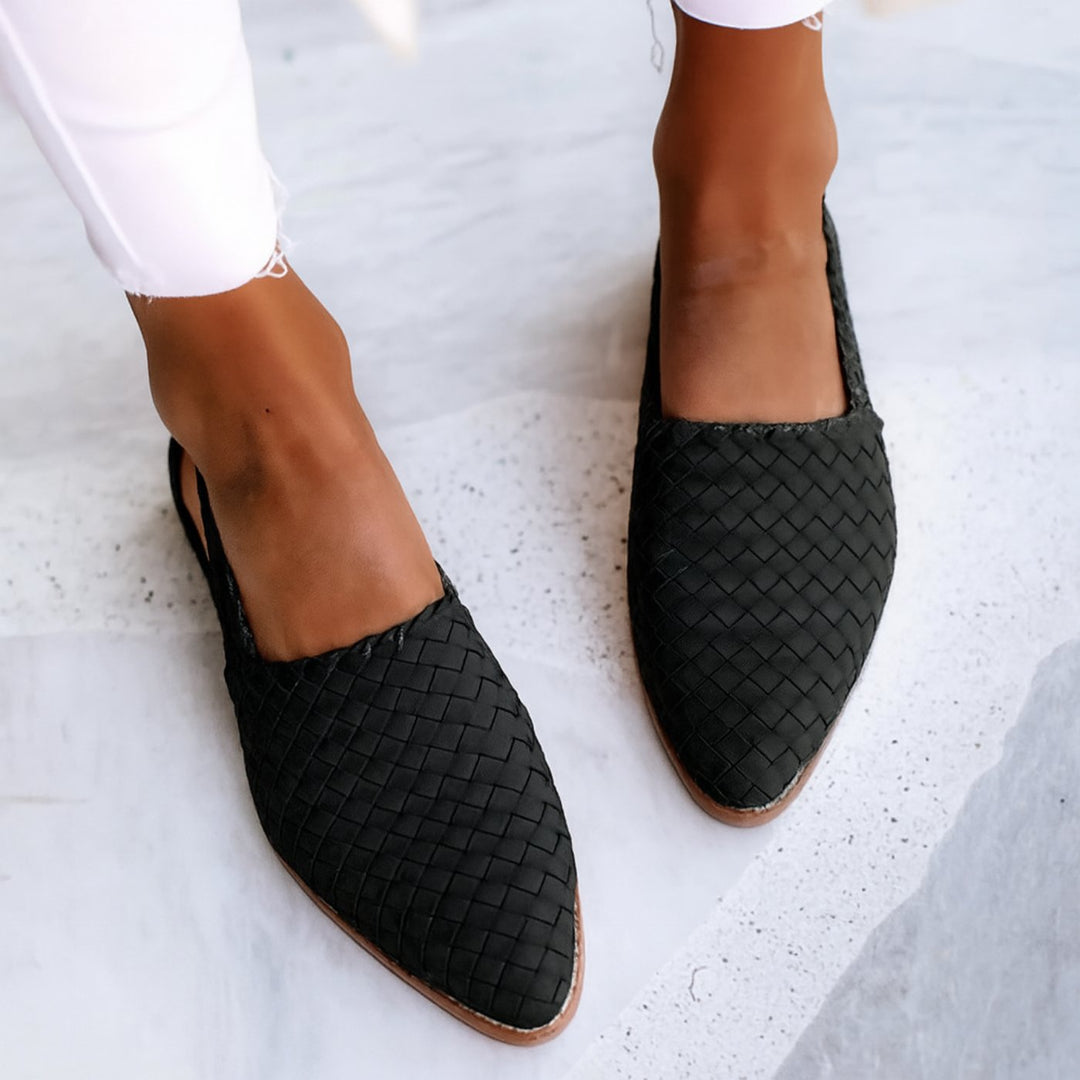 Women's Sandals Woven Leather Pointed Toe Slingback Flat Style