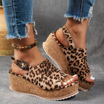 Load image into Gallery viewer, Women's Platform Sandals Leopard Print Buckle Strap Wedge Style
