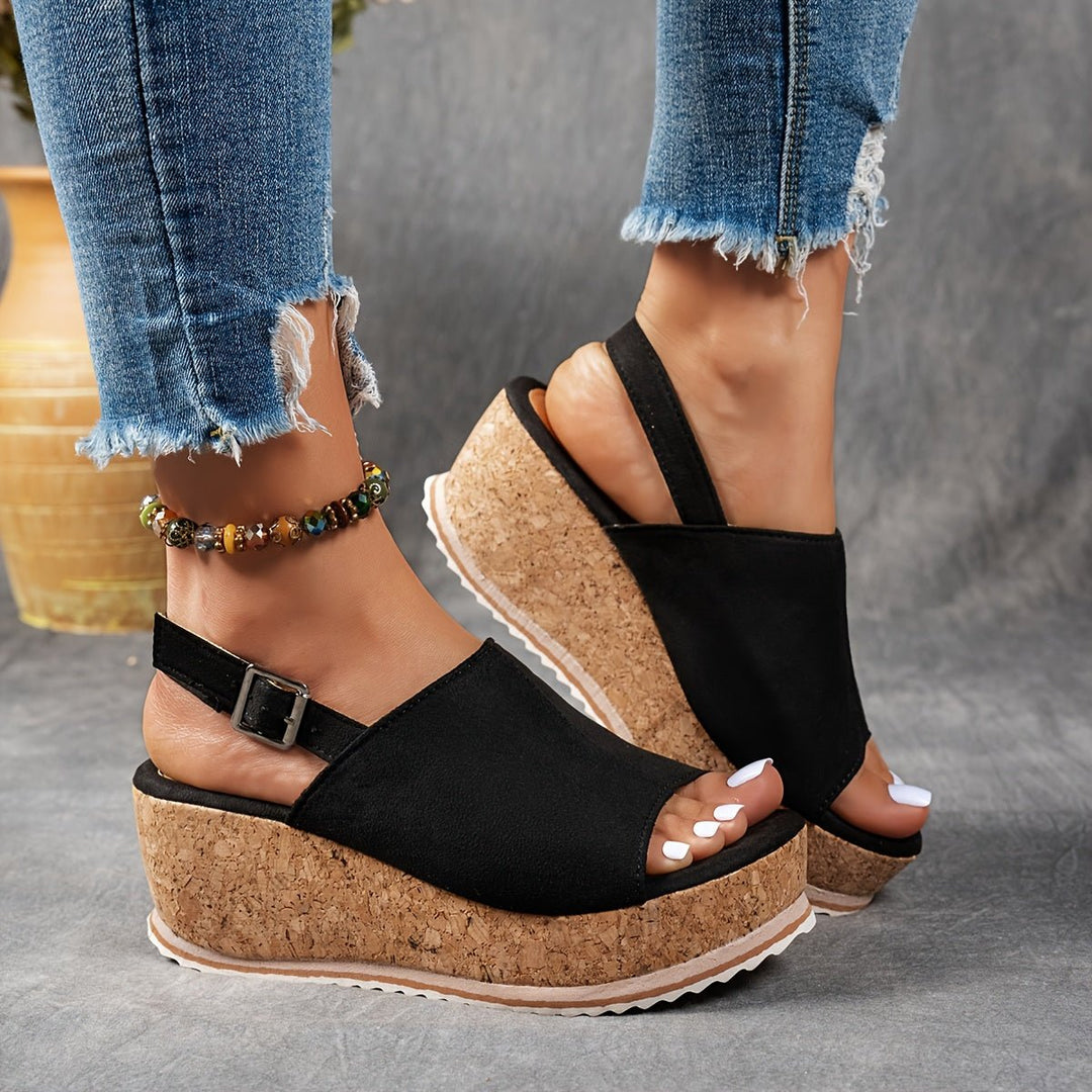 Women's Platform Sandals Leopard Print Buckle Strap Wedge Style