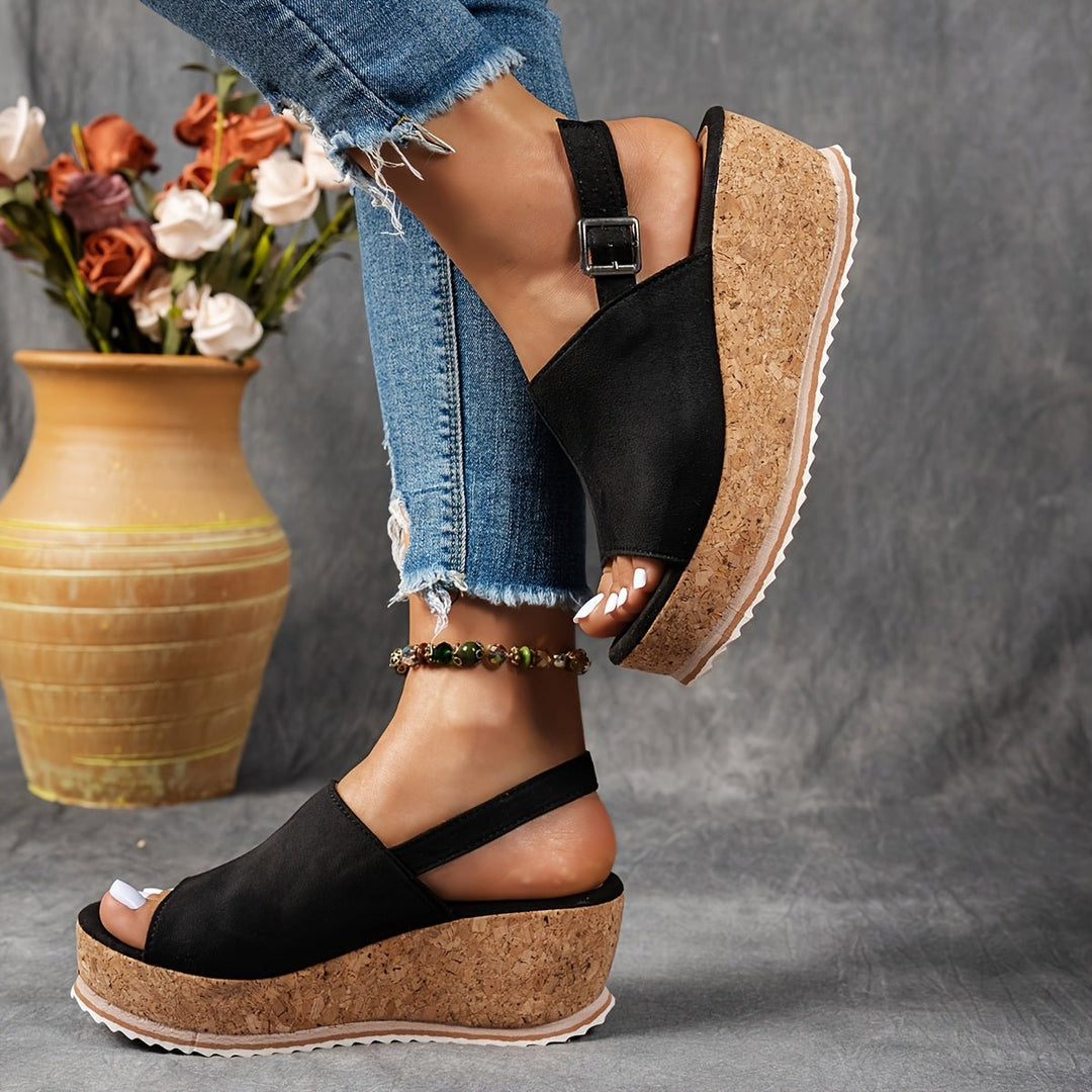 Women's Platform Sandals Leopard Print Buckle Strap Wedge Style