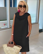 Load image into Gallery viewer, Women's Shift Dress Cowl Neck Sleeveless Pockets Relaxed Casual Style

