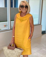 Load image into Gallery viewer, Women's Shift Dress Cowl Neck Sleeveless Pockets Relaxed Casual Style
