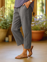 Load image into Gallery viewer, Women's Linen Pants Elastic Waist Cropped Tapered Relaxed Casual Style
