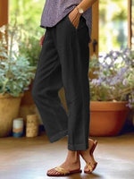 Load image into Gallery viewer, Women's Linen Pants Elastic Waist Cropped Tapered Relaxed Casual Style

