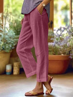 Load image into Gallery viewer, Women's Linen Pants Elastic Waist Cropped Tapered Relaxed Casual Style
