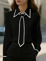 Load image into Gallery viewer, Women's Blouses Long Sleeve Contrast Trim Tie Neck Button-Down
