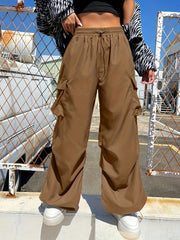 Women's Cargo Pants Elastic Waist Wide Leg Pockets Casual Streetwear Style