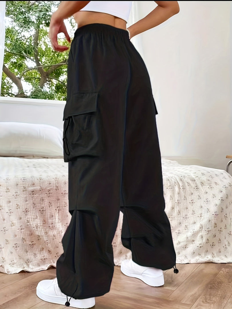Effortless Cargo Pants for Women with Elastic Waist Wide Leg Pockets Casual Streetwear Style
