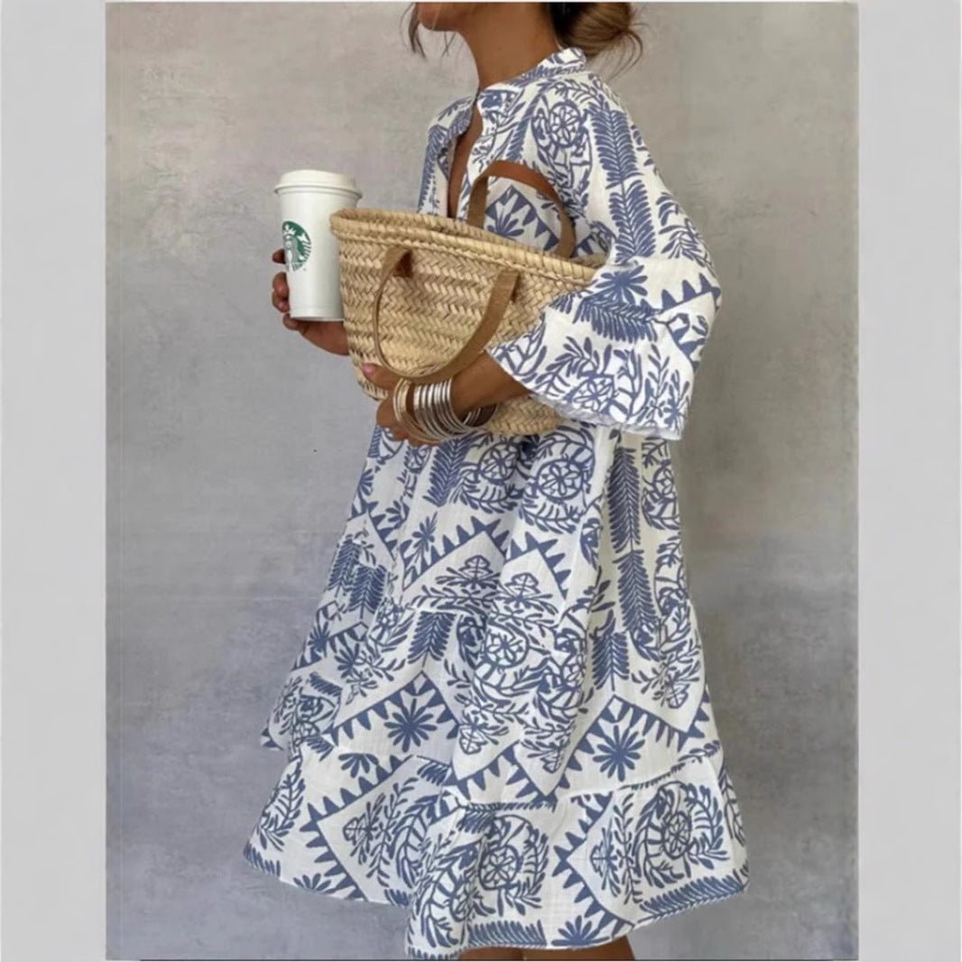 Women's Floral Sundress Tiered Skirt Boho Tunic Style