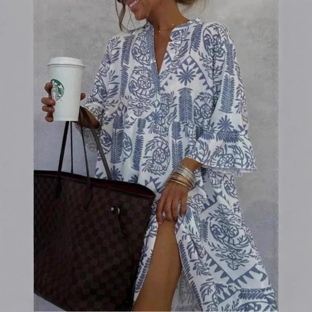 Women's Floral Sundress Tiered Skirt Boho Tunic Style