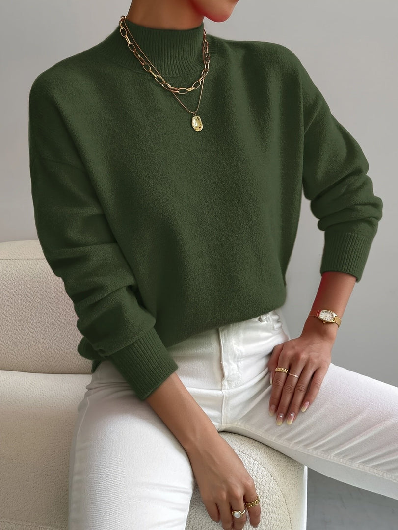 Women's Sweaters Mock Turtleneck Relaxed Fit Long Sleeve