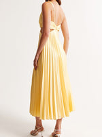 Load image into Gallery viewer, Women's Yellow Maxi Dress Pleated Skirt Cut-Out Waist Formal Wedding Guest Style
