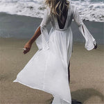 Load image into Gallery viewer, Women's White Maxi Dress Open Back Flowy Kimono Tunic Cover-Up Style
