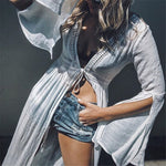 Load image into Gallery viewer, Women's White Maxi Dress Open Back Flowy Kimono Tunic Cover-Up Style
