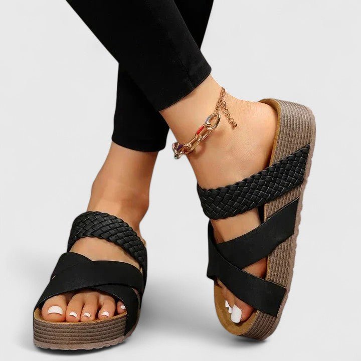 Women's Orthopedic Platform Sandals Braided Cross-Strap Cushioned Sole